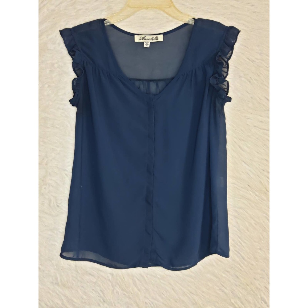 Women's Annabella Blouse Ruffle Sleeve Buttons Blue Size Medium